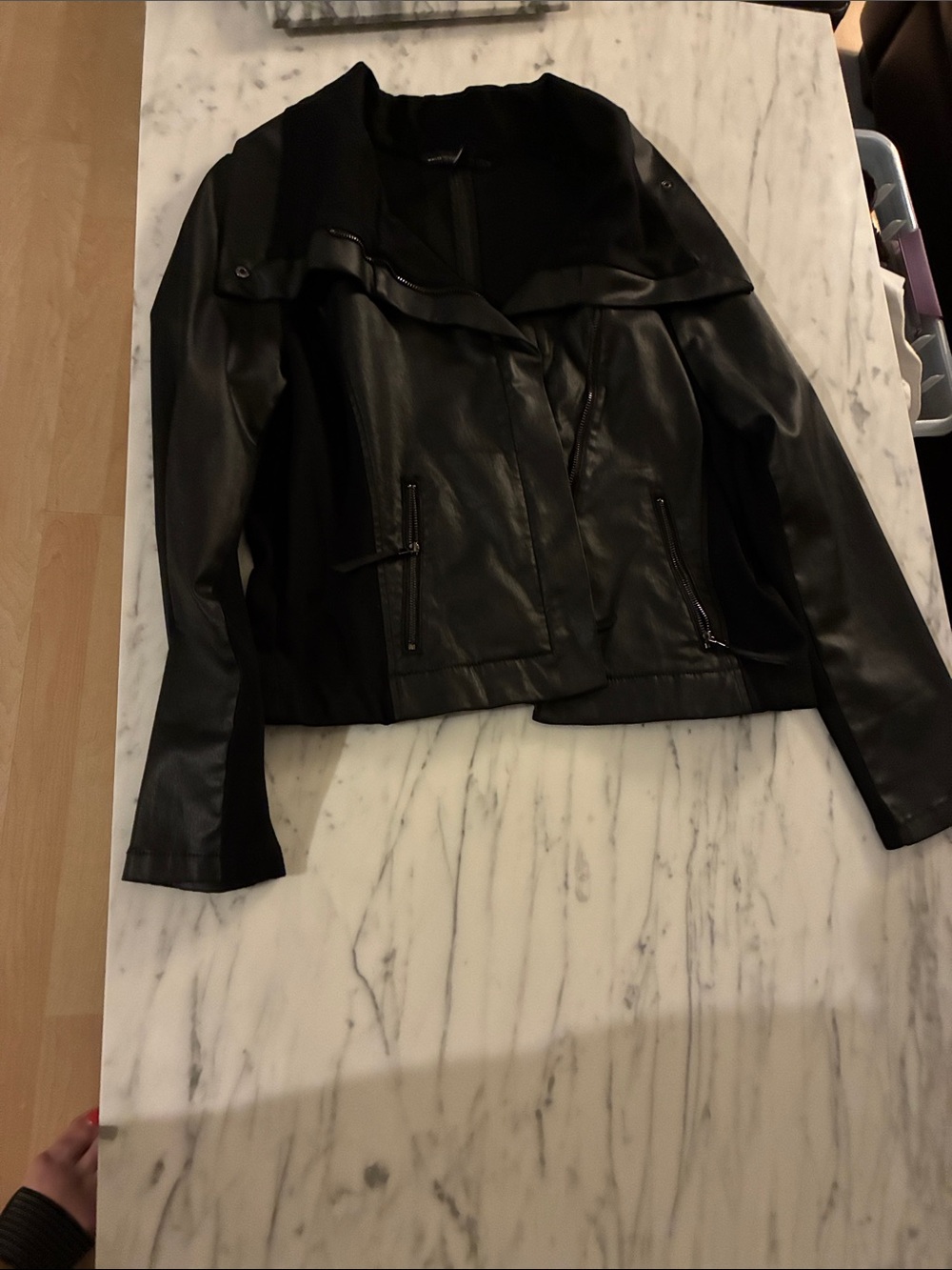 White House Black Market Black Faux Leather Moto Jacket